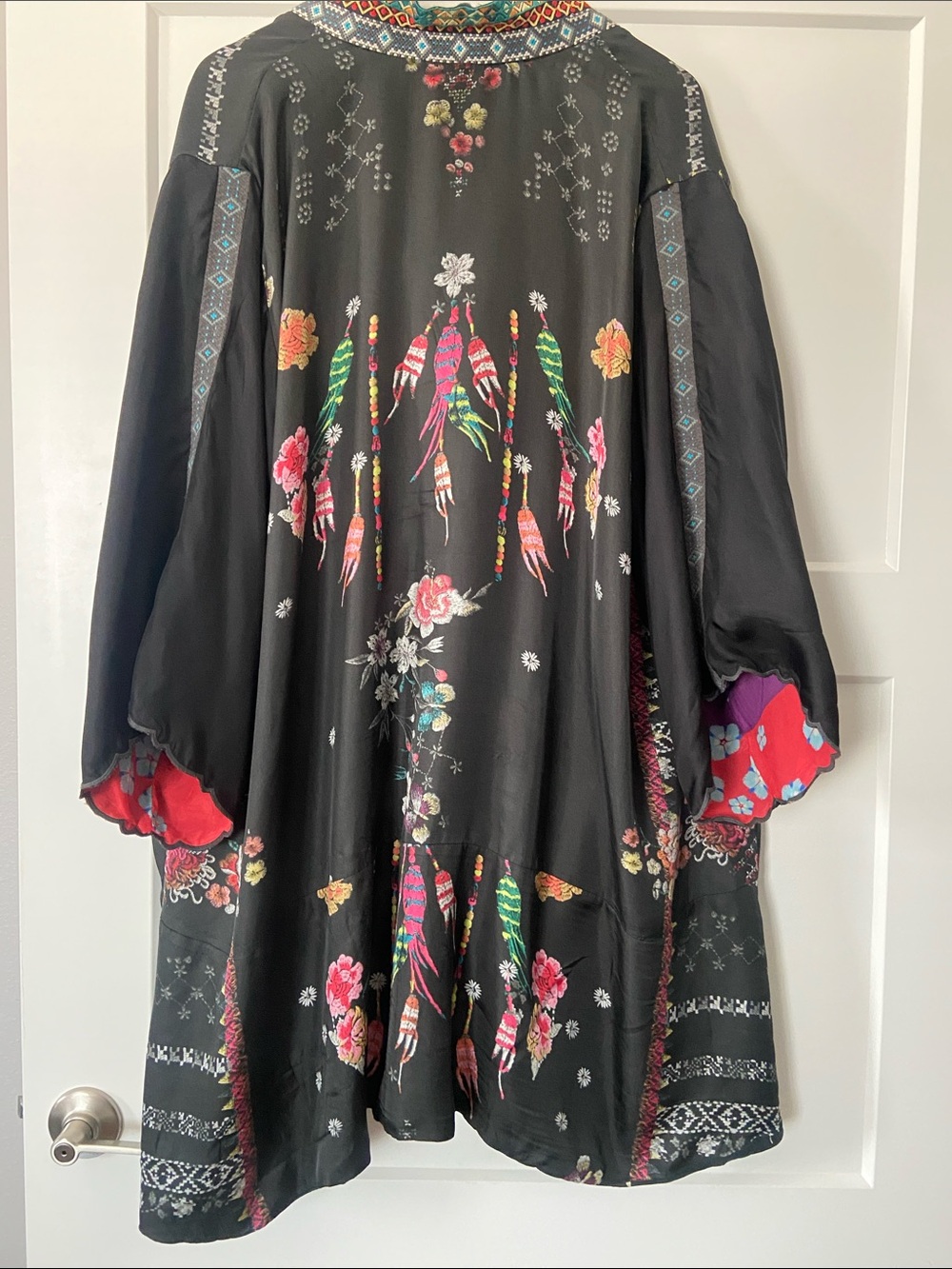 Johnny Was Floral & Crane Kimono Black - Navy with Multicolored/Silk - Picture 6 of 12